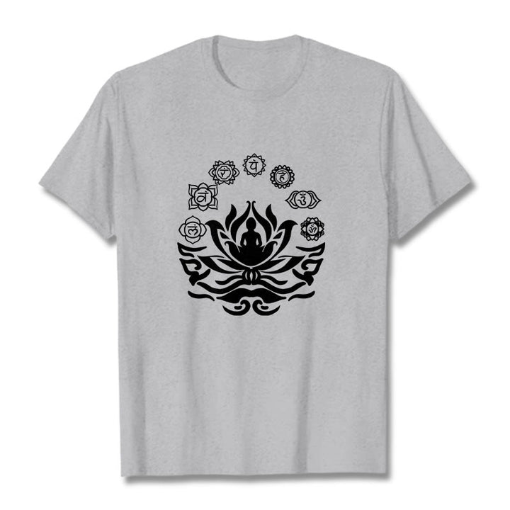 Buddha Stones OM Symbol Sanskrit Mantras Buddha Lotus Flower Design Tee T-shirt - LightGrey - 2XL - image 19