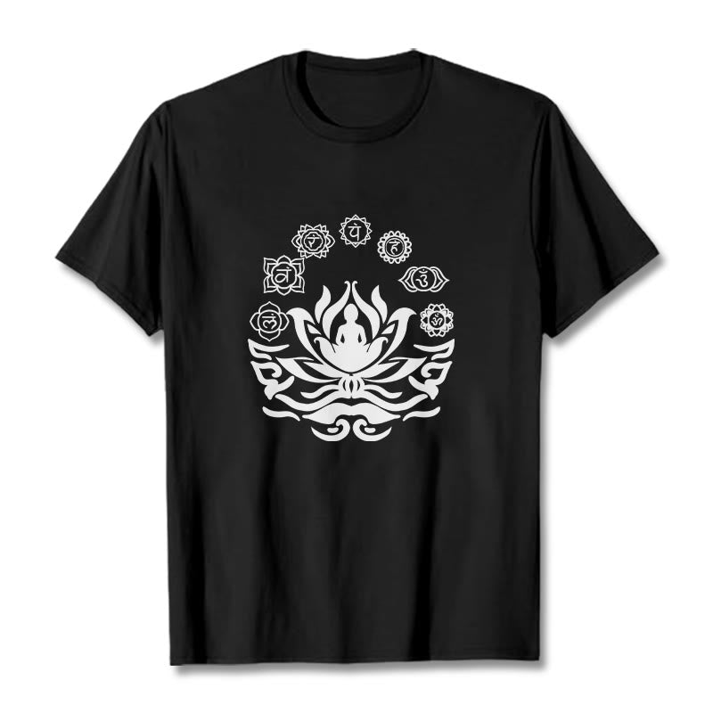 Buddha Stones OM Symbol Sanskrit Mantras Buddha Lotus Flower Design Tee T-shirt - Black - 2XL - image 6