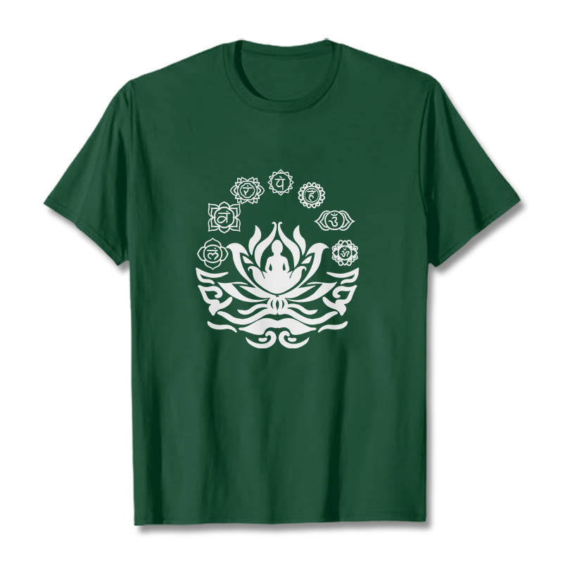 Buddha Stones OM Symbol Sanskrit Mantras Buddha Lotus Flower Design Tee T-shirt - ForestGreen - 2XL - image 4