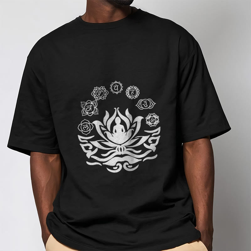 Buddha Stones OM Symbol Sanskrit Mantras Buddha Lotus Flower Design Tee T-shirt - image 7
