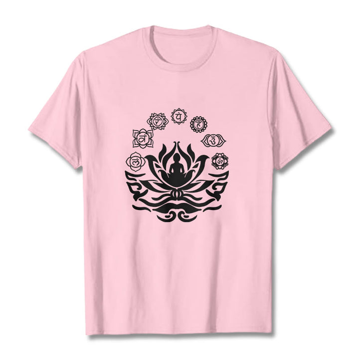 Buddha Stones OM Symbol Sanskrit Mantras Buddha Lotus Flower Design Tee T-shirt - LightPink - 2XL - image 15