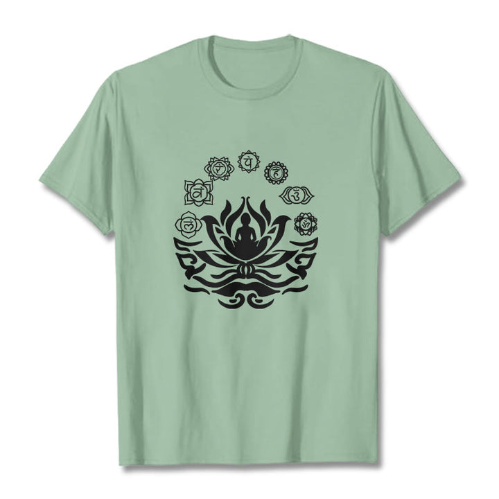 Buddha Stones OM Symbol Sanskrit Mantras Buddha Lotus Flower Design Tee T-shirt - PaleGreen - 2XL - image 17