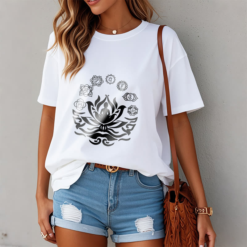 Buddha Stones OM Symbol Sanskrit Mantras Buddha Lotus Flower Design Tee T-shirt - image 2