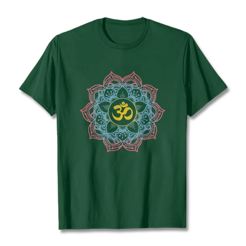 Buddha Stones Lotus-shaped Mandala OM Symbol Design Tee T-shirt - ForestGreen - 2XL - image 5