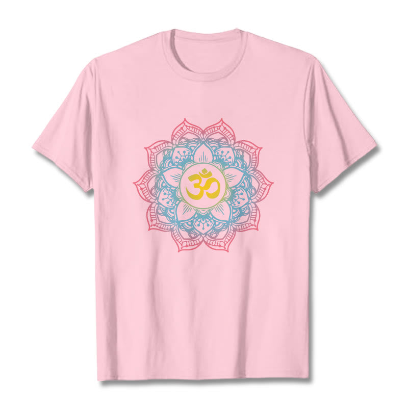 Buddha Stones Lotus-shaped Mandala OM Symbol Design Tee T-shirt - LightPink - 2XL - image 15