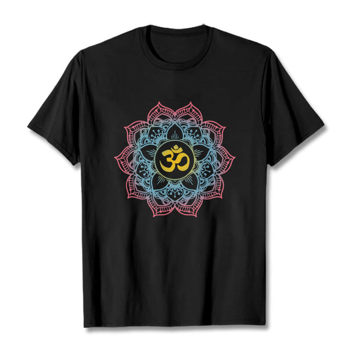 Buddha Stones Lotus-shaped Mandala OM Symbol Design Tee T-shirt - Black - 2XL - image 0