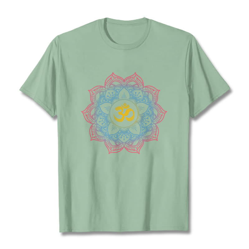Buddha Stones Lotus-shaped Mandala OM Symbol Design Tee T-shirt - PaleGreen - 2XL - image 17