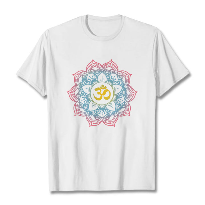 Buddha Stones Lotus-shaped Mandala OM Symbol Design Tee T-shirt - White - 2XL - image 7