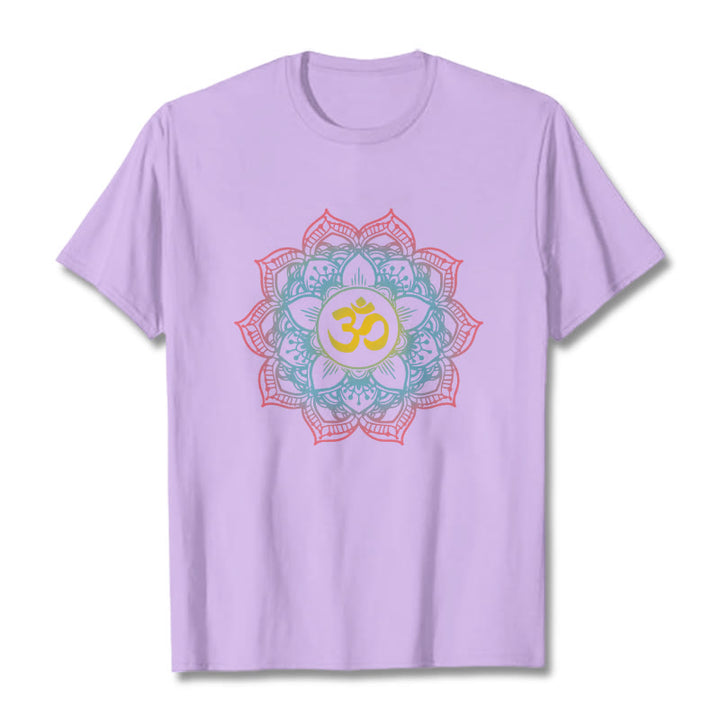 Buddha Stones Lotus-shaped Mandala OM Symbol Design Tee T-shirt - Plum - 2XL - image 13