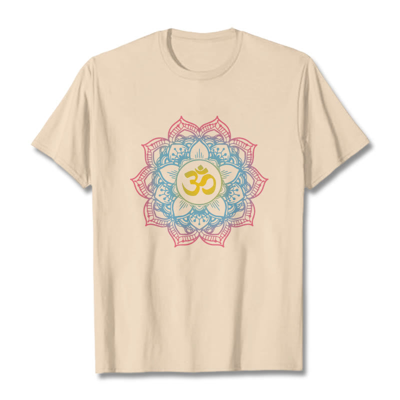 Buddha Stones Lotus-shaped Mandala OM Symbol Design Tee T-shirt - Bisque - 2XL - image 11