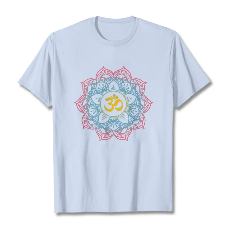 Buddha Stones Lotus-shaped Mandala OM Symbol Design Tee T-shirt - LightCyan - 2XL - image 10