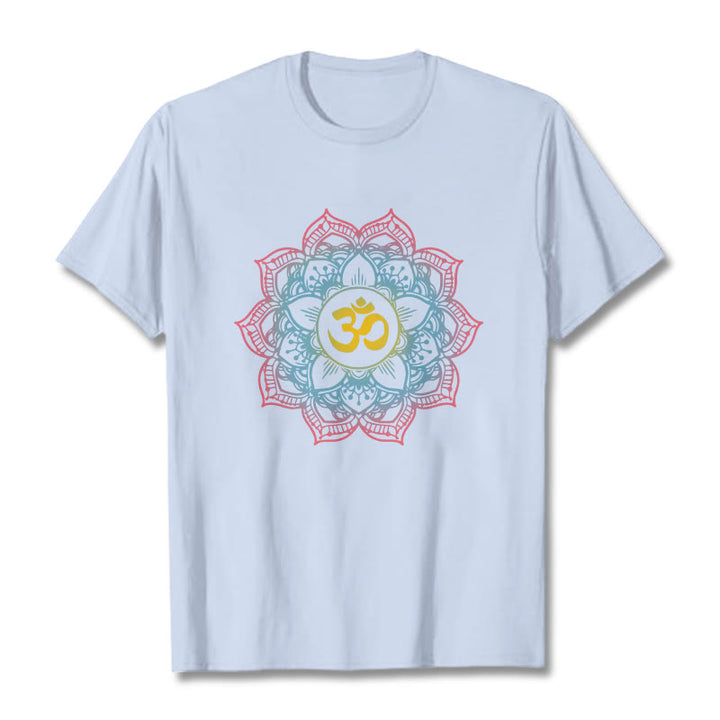 Buddha Stones Lotus-shaped Mandala OM Symbol Design Tee T-shirt - LightCyan - 2XL - image 10