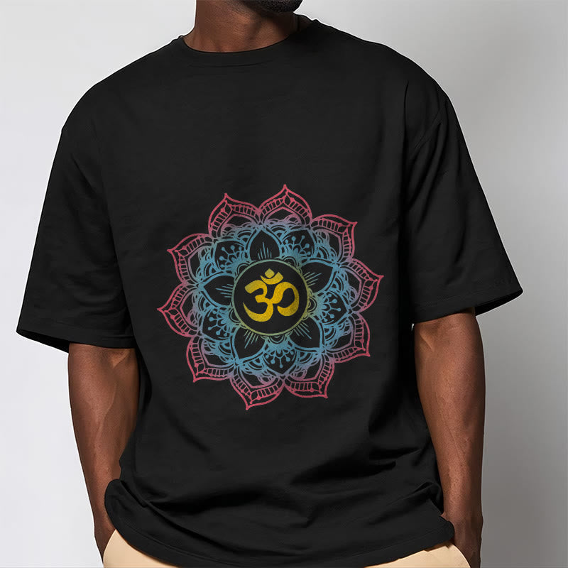 Buddha Stones Lotus-shaped Mandala OM Symbol Design Tee T-shirt - image 1