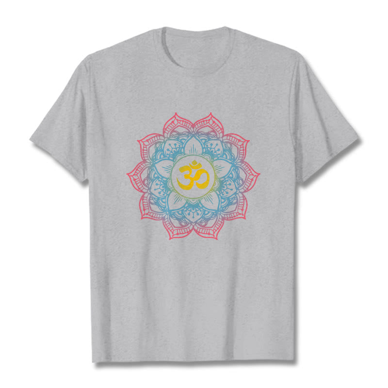 Buddha Stones Lotus-shaped Mandala OM Symbol Design Tee T-shirt - LightGrey - 2XL - image 19