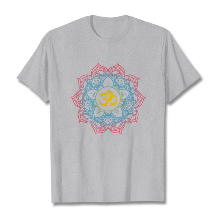 Buddha Stones Lotus-shaped Mandala OM Symbol Design Tee T-shirt - LightGrey - 2XL - image 19