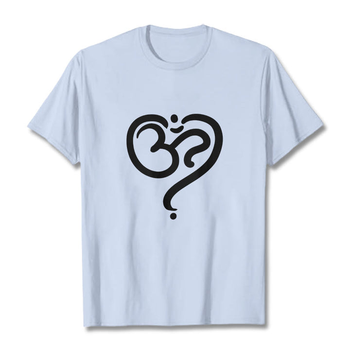 Buddha Stones Love Heart OM Symbol Design Tee T-shirt - LightCyan - 2XL - image 10