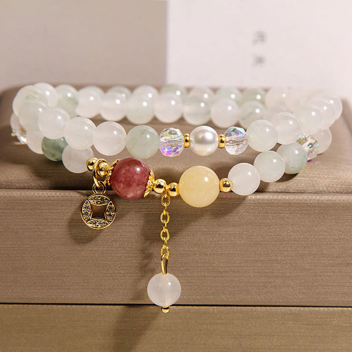 Buddha Stones Tourmaline Purple Jade Aquamarine Jade Copper Coin Positive Double Wrap Bracelet - Jade(Wrist Circumference: 14-15cm) - image 8