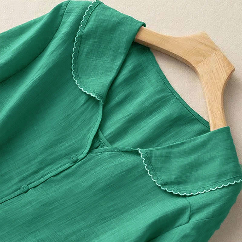 Buddha Stones Casual Plain Button Half Sleeve Middy Collar Women's Shirt - image 2