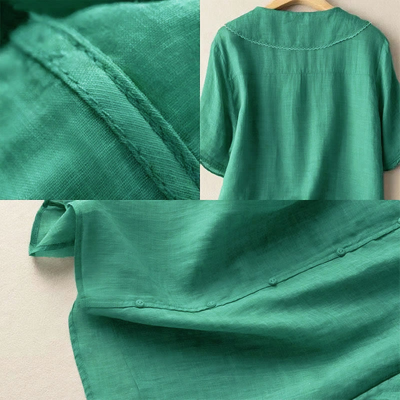 Buddha Stones Casual Plain Button Half Sleeve Middy Collar Women's Shirt - image 4