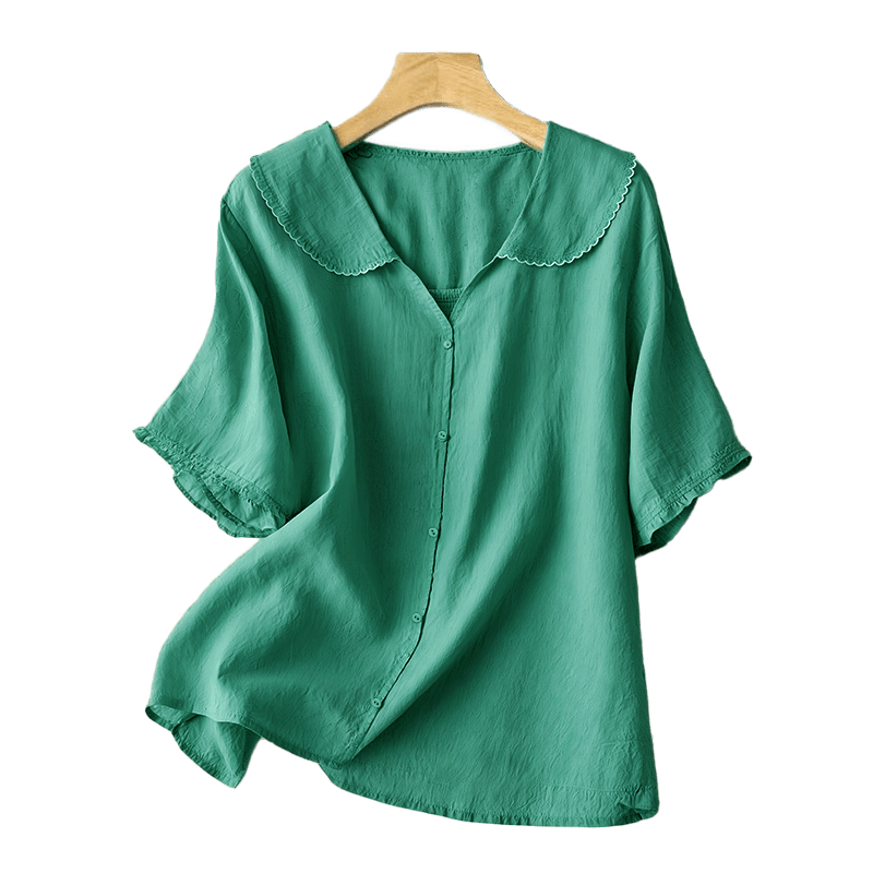 Buddha Stones Casual Plain Button Half Sleeve Middy Collar Women's Shirt - image 3