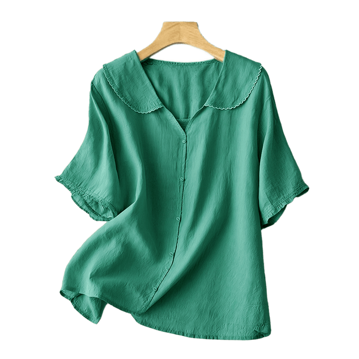 Buddha Stones Casual Plain Button Half Sleeve Middy Collar Women's Shirt - image 3