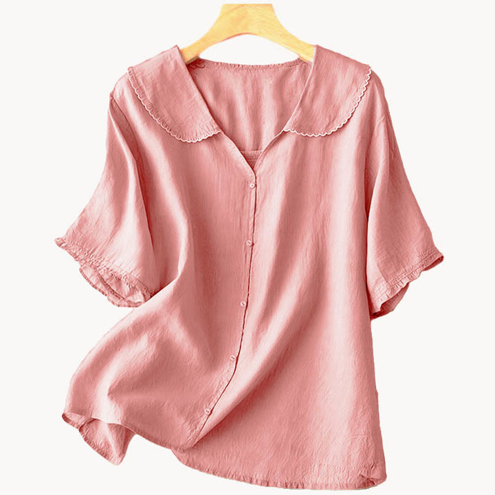 Buddha Stones Casual Plain Button Half Sleeve Middy Collar Women's Shirt - image 24