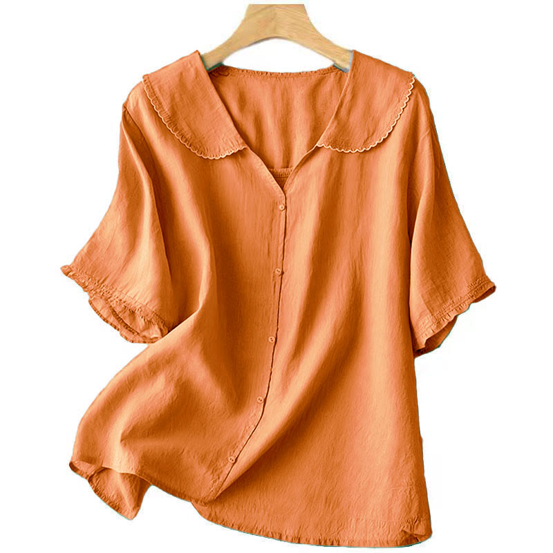 Buddha Stones Casual Plain Button Half Sleeve Middy Collar Women's Shirt - image 6