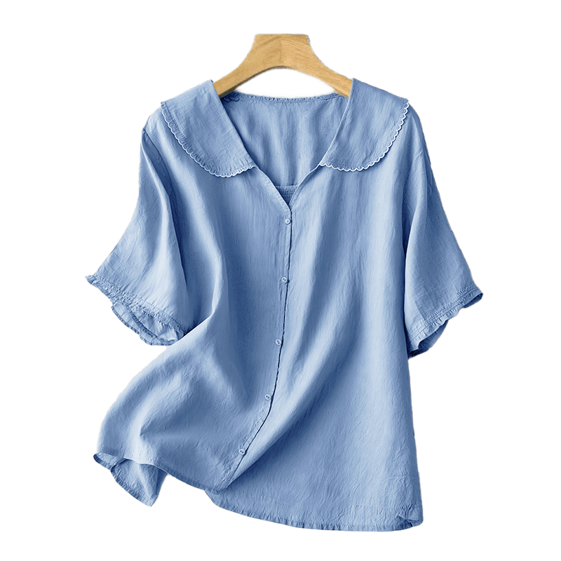 Buddha Stones Casual Plain Button Half Sleeve Middy Collar Women's Shirt - image 13