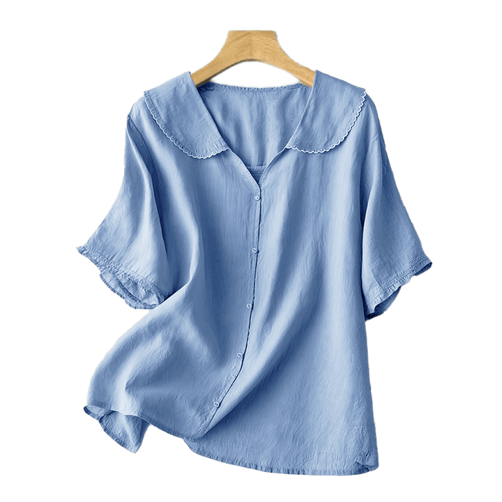 Buddha Stones Casual Plain Button Half Sleeve Middy Collar Women's Shirt - image 13