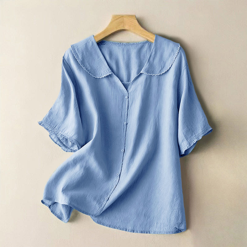 Buddha Stones Casual Plain Button Half Sleeve Middy Collar Women's Shirt - CornflowerBlue - US12,UK/AU16,EU44 (2XL) - image 11