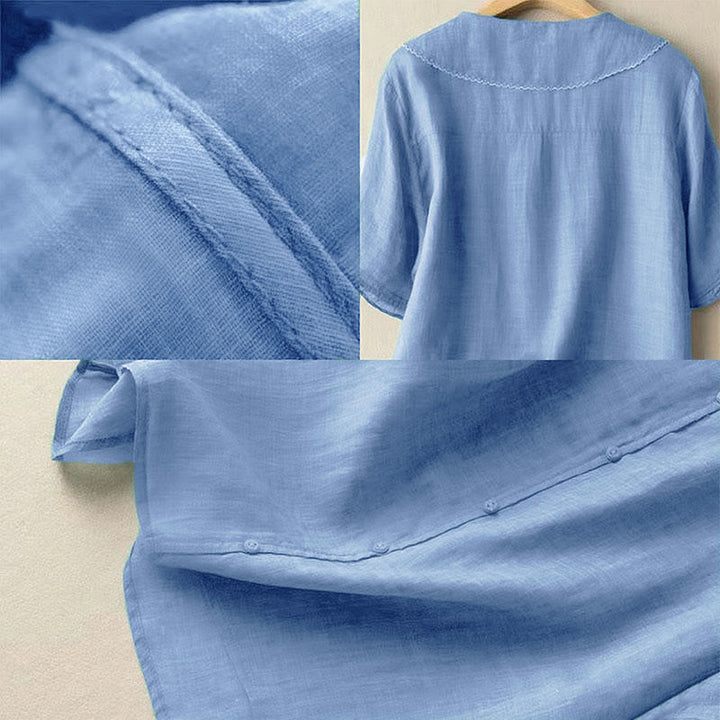 Buddha Stones Casual Plain Button Half Sleeve Middy Collar Women's Shirt - image 14