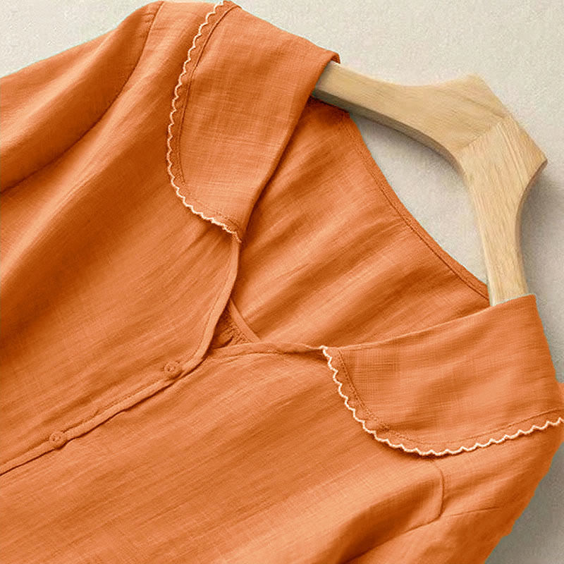 Buddha Stones Casual Plain Button Half Sleeve Middy Collar Women's Shirt - image 8