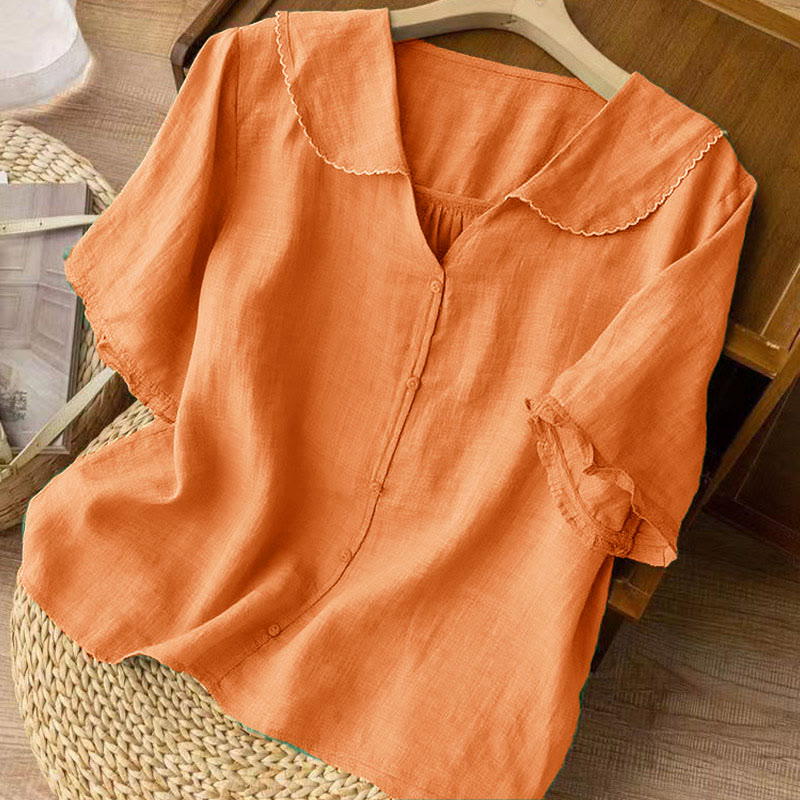 Buddha Stones Casual Plain Button Half Sleeve Middy Collar Women's Shirt - image 9