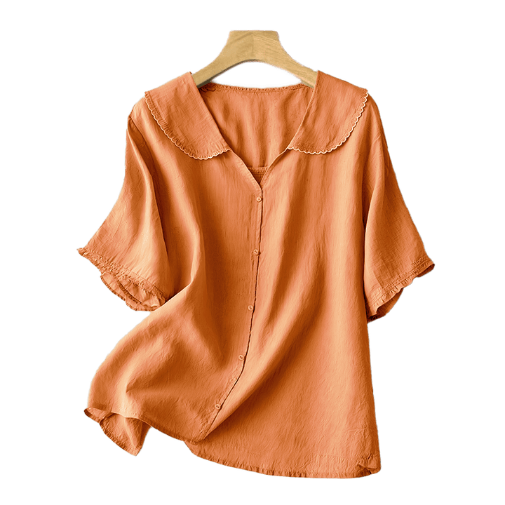 Buddha Stones Casual Plain Button Half Sleeve Middy Collar Women's Shirt - image 10