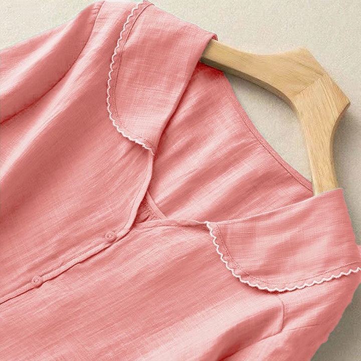 Buddha Stones Casual Plain Button Half Sleeve Middy Collar Women's Shirt - image 25