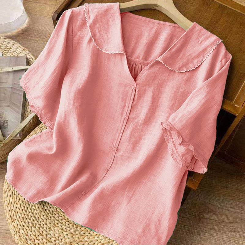 Buddha Stones Casual Plain Button Half Sleeve Middy Collar Women's Shirt - image 23