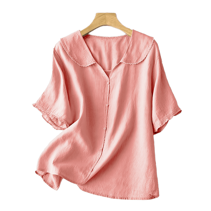 Buddha Stones Casual Plain Button Half Sleeve Middy Collar Women's Shirt - image 27