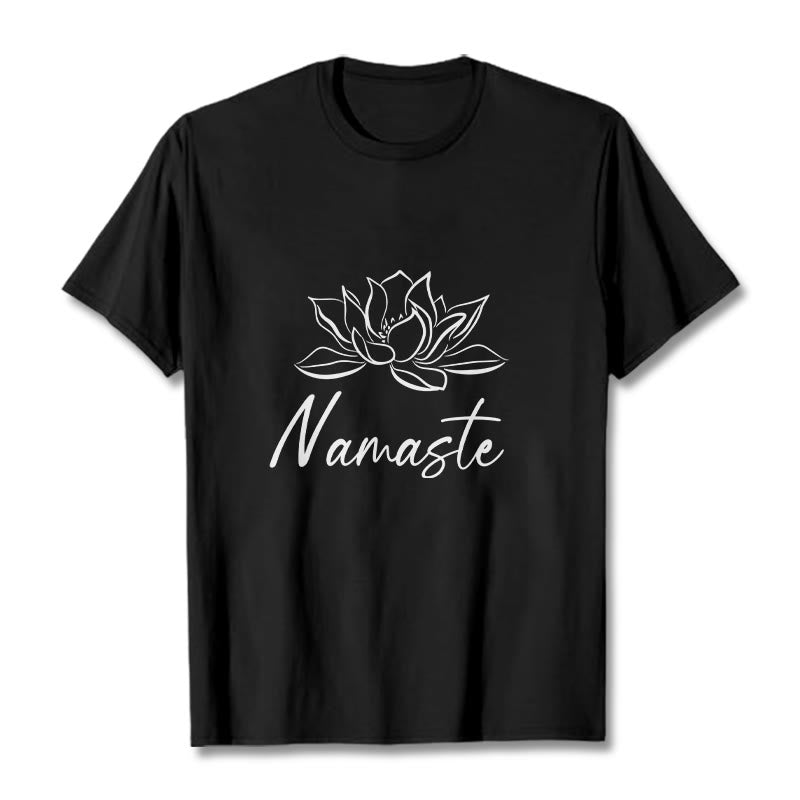 Buddha Stones Simple Lotus Flower Namaste Meditation Cotton Tee T-shirt - Black - 2XL - image 0