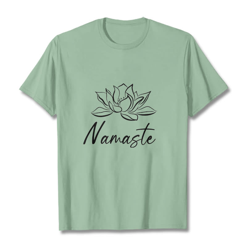 Buddha Stones Simple Lotus Flower Namaste Meditation Cotton Tee T-shirt - PaleGreen - 2XL - image 14