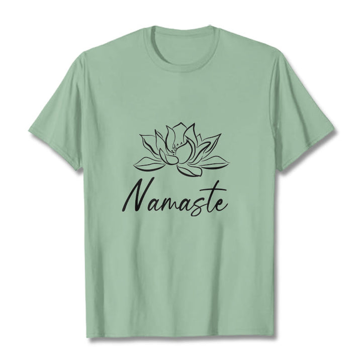 Buddha Stones Simple Lotus Flower Namaste Meditation Cotton Tee T-shirt - PaleGreen - 2XL - image 14