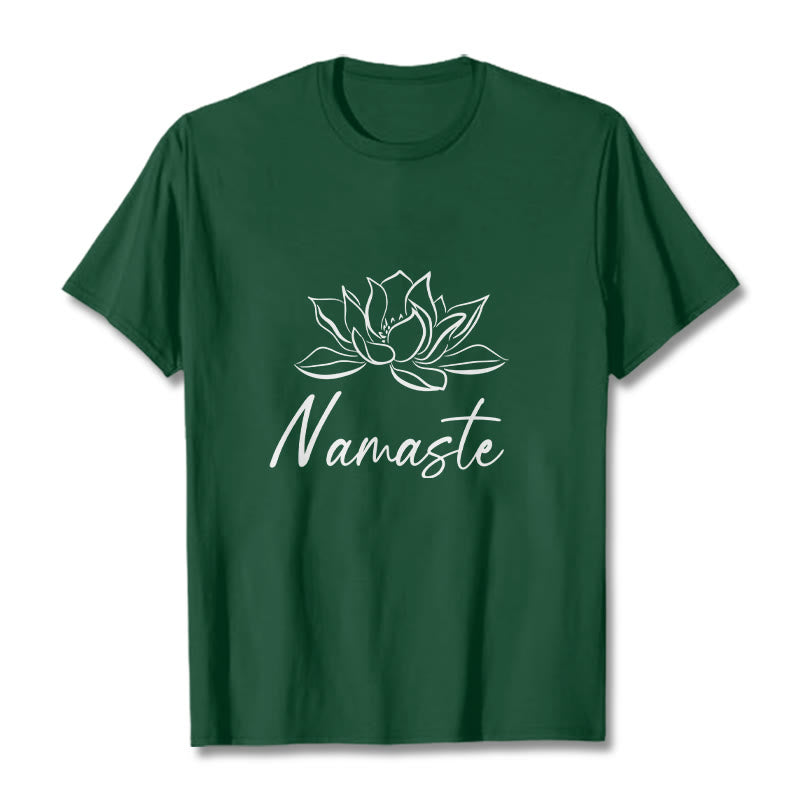 Buddha Stones Simple Lotus Flower Namaste Meditation Cotton Tee T-shirt - ForestGreen - 2XL - image 10
