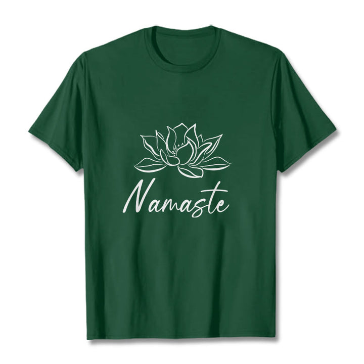 Buddha Stones Simple Lotus Flower Namaste Meditation Cotton Tee T-shirt - ForestGreen - 2XL - image 10