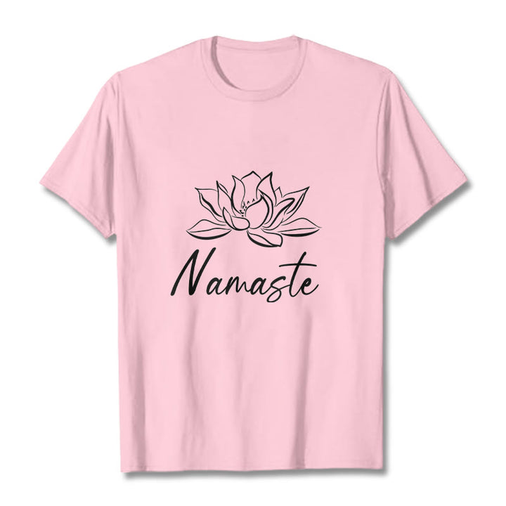 Buddha Stones Simple Lotus Flower Namaste Meditation Cotton Tee T-shirt - LightPink - 2XL - image 12
