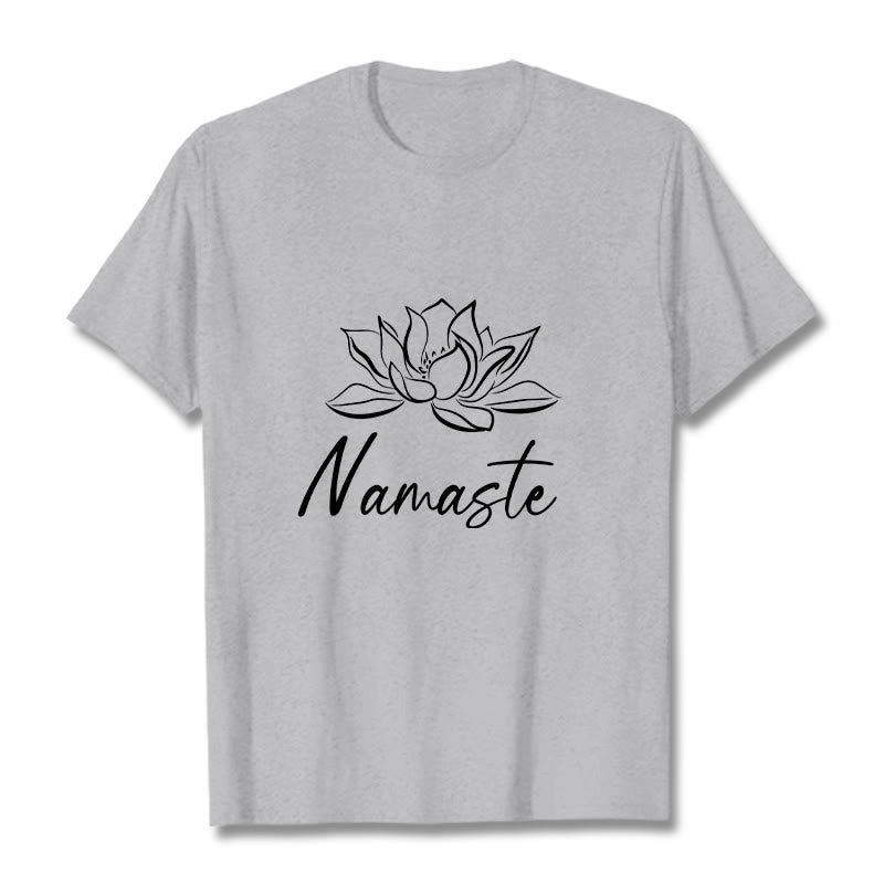 Buddha Stones Simple Lotus Flower Namaste Meditation Cotton Tee T-shirt - LightGrey - 2XL - image 19