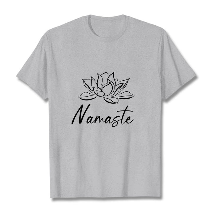 Buddha Stones Simple Lotus Flower Namaste Meditation Cotton Tee T-shirt - LightGrey - 2XL - image 19