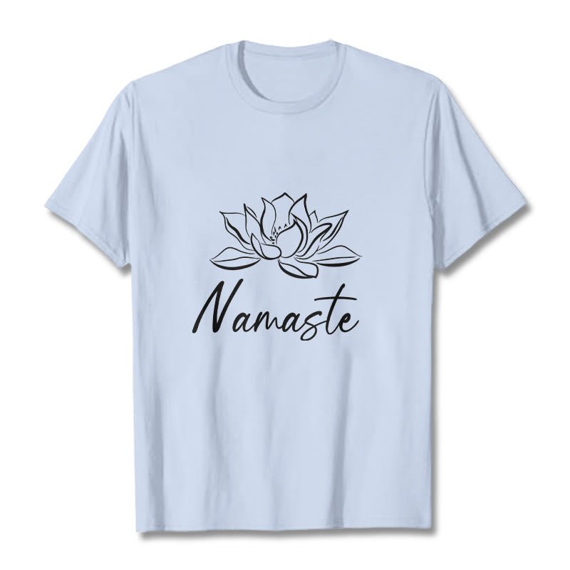 Buddha Stones Simple Lotus Flower Namaste Meditation Cotton Tee T-shirt - LightCyan - 2XL - image 18