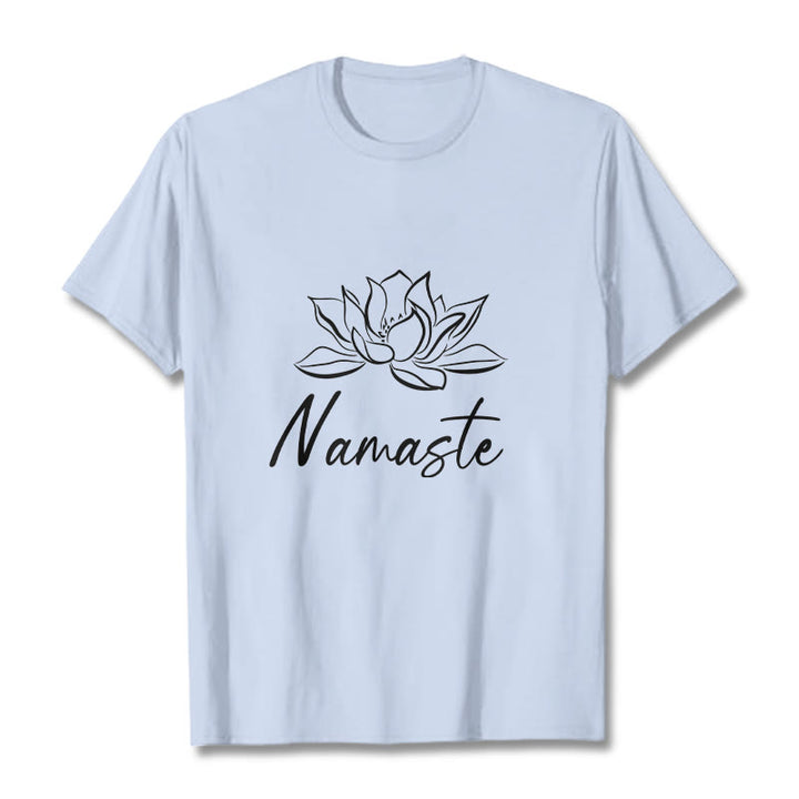 Buddha Stones Simple Lotus Flower Namaste Meditation Cotton Tee T-shirt - LightCyan - 2XL - image 18