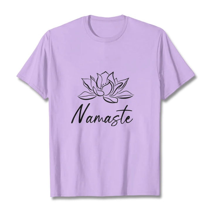 Buddha Stones Simple Lotus Flower Namaste Meditation Cotton Tee T-shirt - Plum - 2XL - image 16