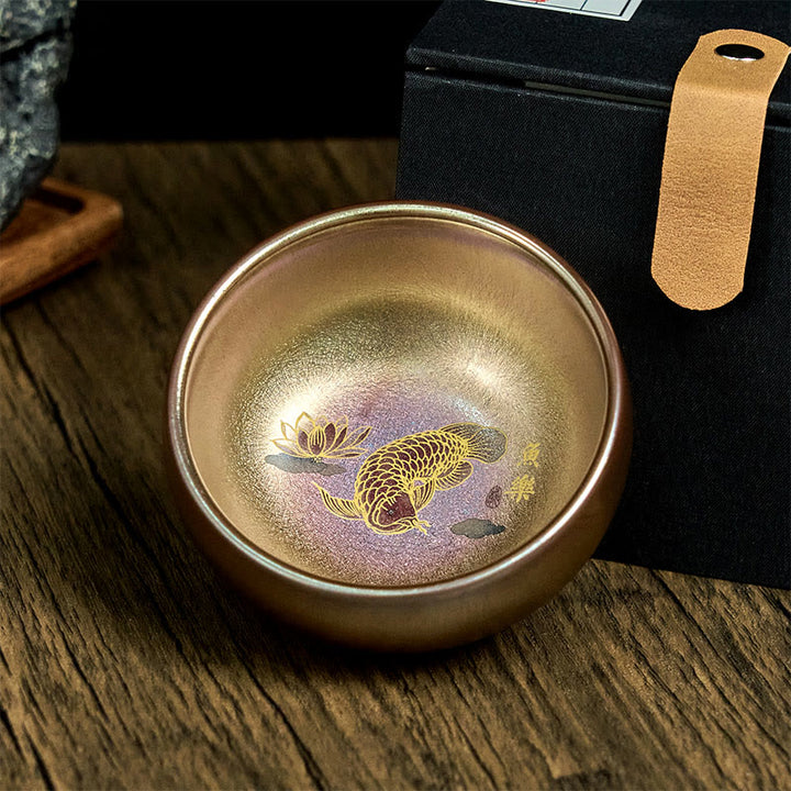 Buddha Stones Handmade Chinese Jianzhan Koi Fish Lotus Leaf Ceramic Teacup Kung Fu Tea Cup 150ml - image 1