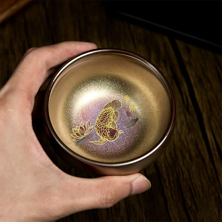 Buddha Stones Handmade Chinese Jianzhan Koi Fish Lotus Leaf Ceramic Teacup Kung Fu Tea Cup 150ml - image 2